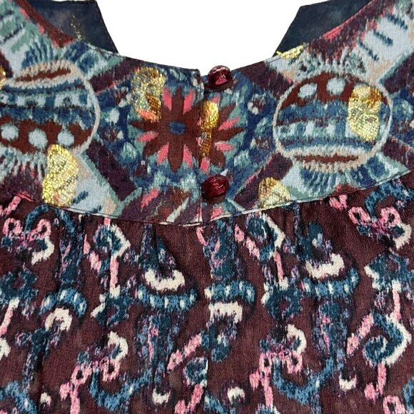 NWT Anna Sui Dark Floral Blouse Sz.6 Multi Crepe Lurex Fairy Designer Boho 90s - Picture 13 of 15